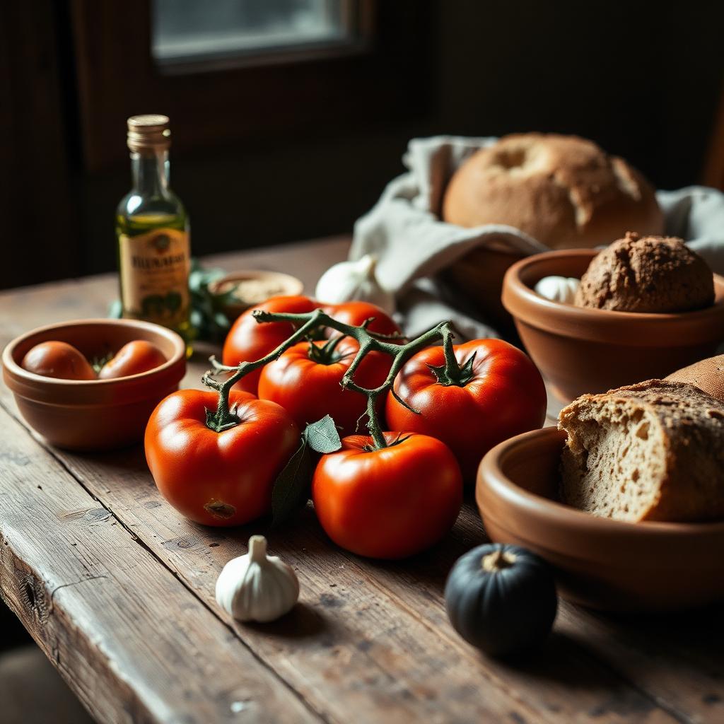 Ingredientes de temporada sobre mesa de madera